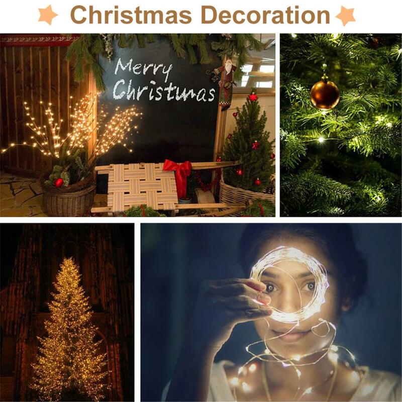 Cadena de luces LED de alambre de cobre, 1M a 4M, iluminación de vacaciones, hadas para guirnalda de árbol de Navidad, decoración de fiesta de boda, conexión USB