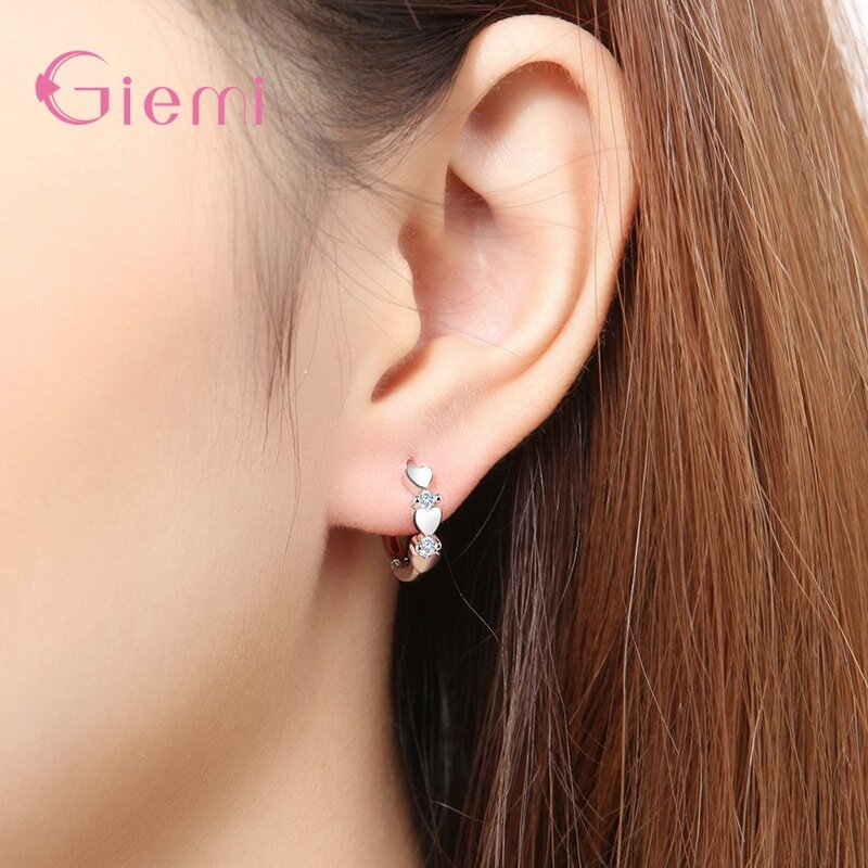 Silver  925 Jewelry Heart Pattern Paved Dazzling Crystal Hoop Earrings For Women Elegant Female Jewelry Accessories Gifts