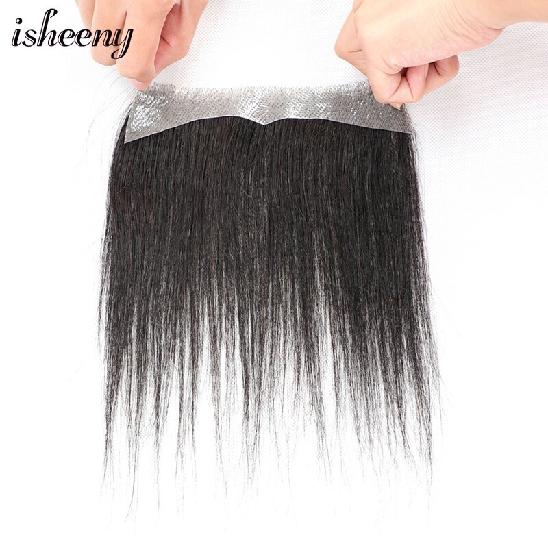 Isheeny Front Men Toupee Remy Hair Replacement System V Style Forehead Human Hair Line Piece Short Hair Thin PU Natural Hairline