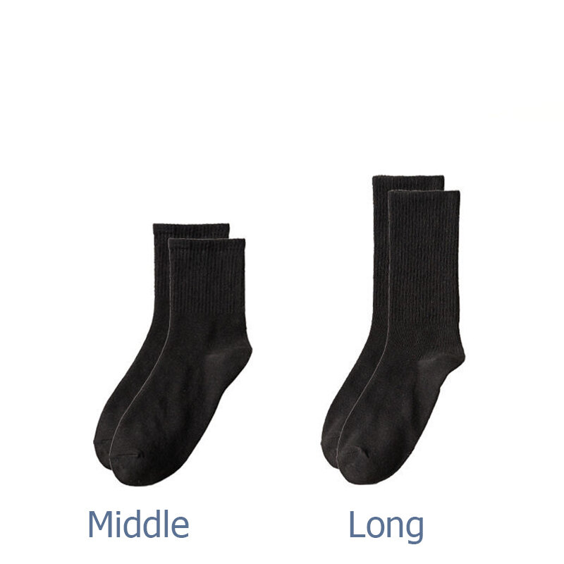CHAOZHU-Calcetines básicos de algodón para hombre y mujer, medias largas de longitud media, color blanco y negro, informales, para Primavera, Otoño e Invierno