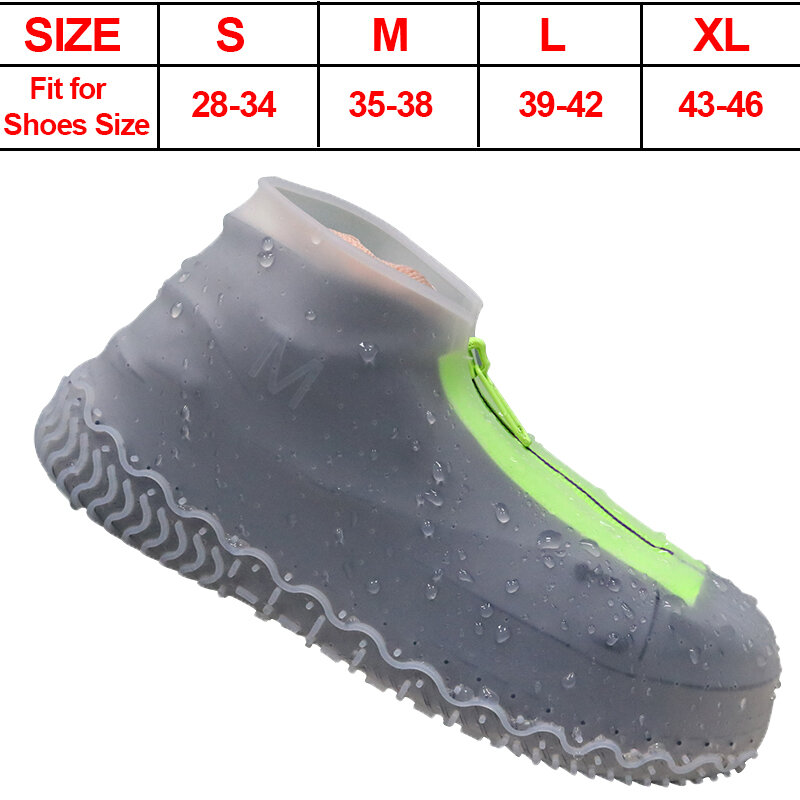 Tampa de sapato à prova d'água com zíper feminino e masculino 2020, capa de silicone para calçados impermeável, antiderrapante lavável, proteção para chuva