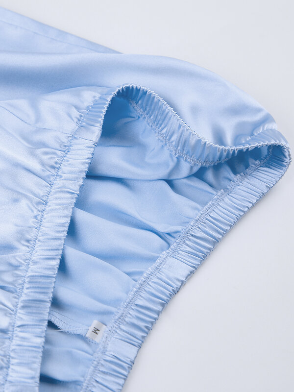 Pakaian Tidur Wanita Warna Solid dengan Bulu Kancing Sebaris dengan Kerah Lipat Bawah Set Pakaian Tidur Wanita Set Piyama Satin