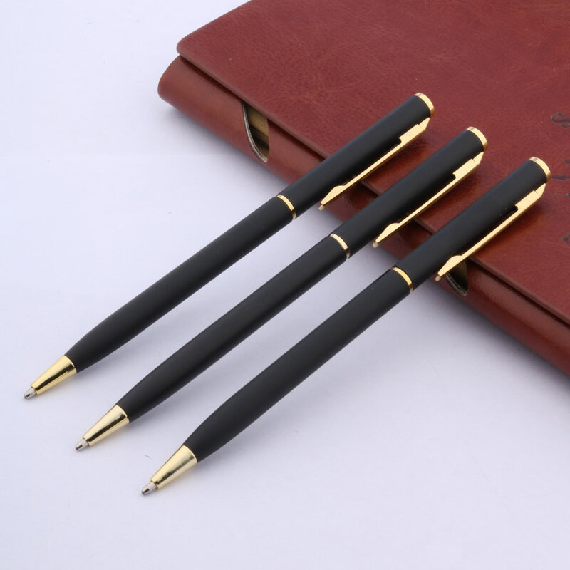 Luxo Qualidade Metal Caneta Esferográfica para Homens, Clássica Golden Signature Pen, Artigos de Escritório, Material de Escritório, Preto Fosco, 006
