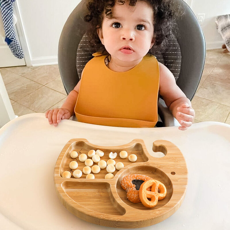 Bol d'alimentation en bois pour bébé, vaisselle en bambou avec ventouse en Silicone, vaisselle Anti-chaleur