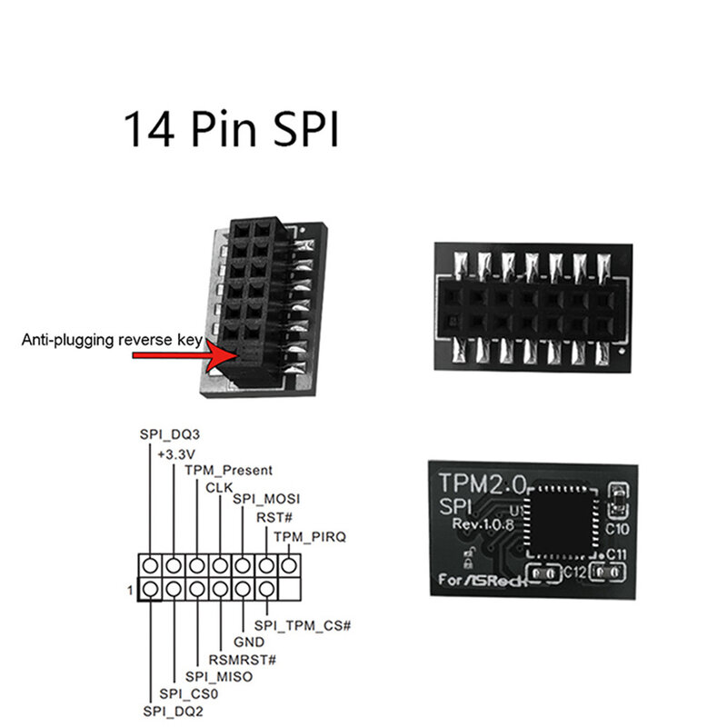 Módulo de seguridad profesional SPI 14Pin/ LPC 14Pin 18Pin 20Pin TPM2.0 para ASROCK Tpm2-Chip de repuesto de placa base sli-s-spi