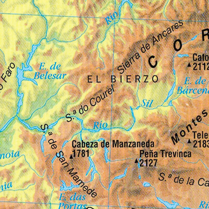 Affiche d'art mural de carte topographique espagnole, peinture sur toile, salon, décoration de la maison, fournitures scolaires de voyage en espagnol, 59x42cm