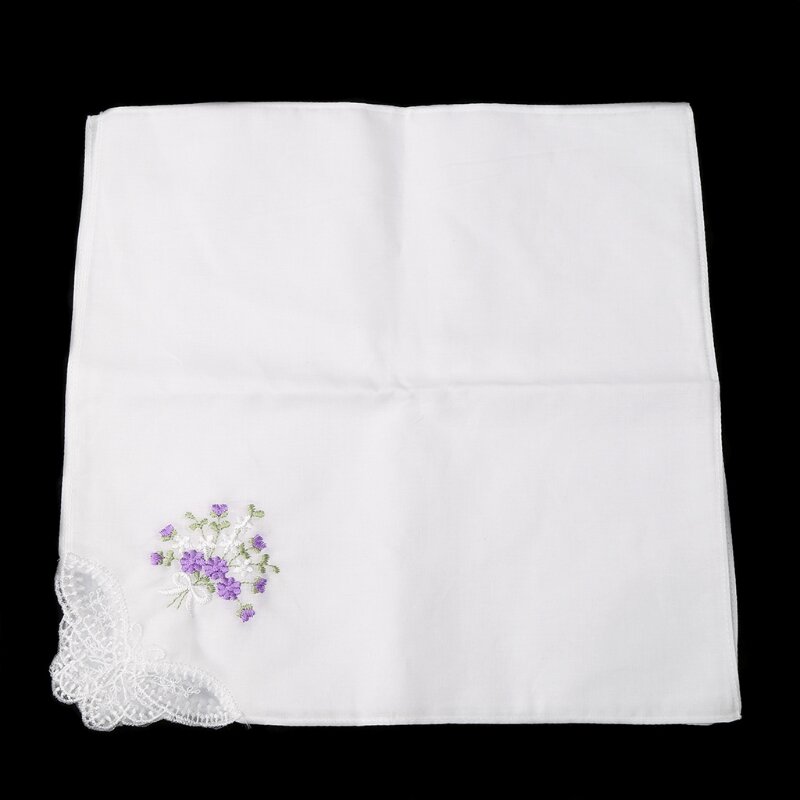 Pañuelo Vintage de algodón para mujer, pañuelo de encaje bordado, pañuelo Floral, 6 uds.
