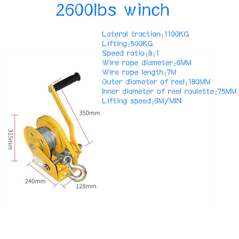 Hand-Cranking Winch Winchไฟฟ้าSelf-Lockingมือเบรค-มือCranking Winch 1200ปอนด์1800ปอนด์2600ปอนด์winch