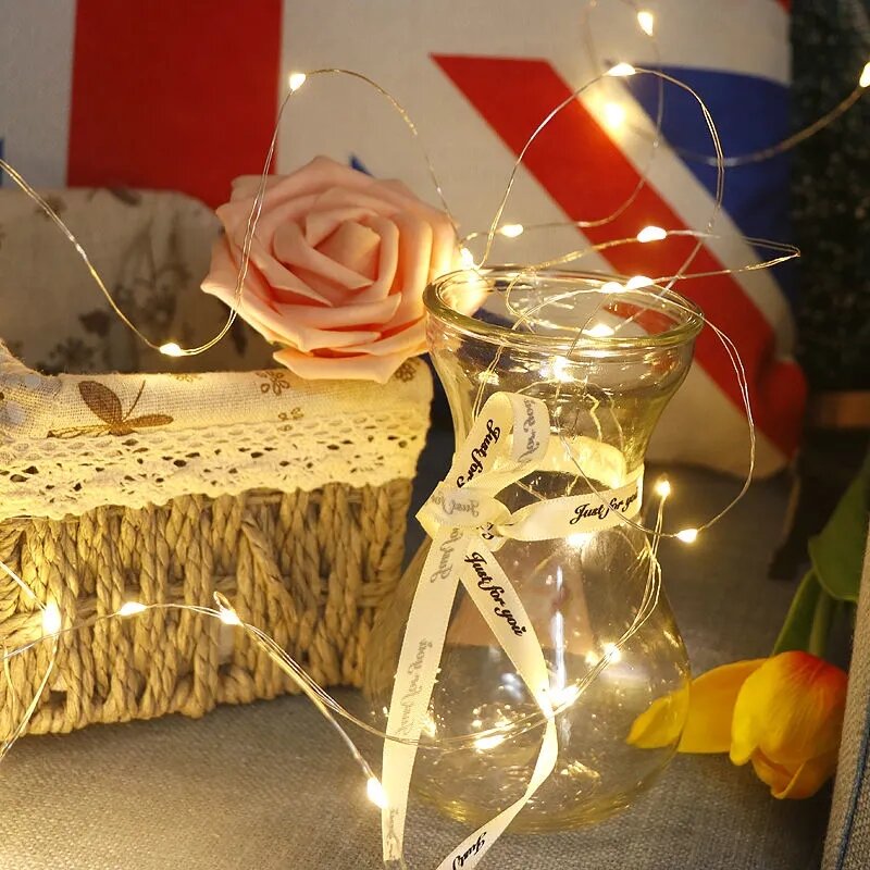 LEDミニライトガーランド,2 m,1m,妖精,銅線,電池式,クリスマス,誕生日,家の装飾,電池式