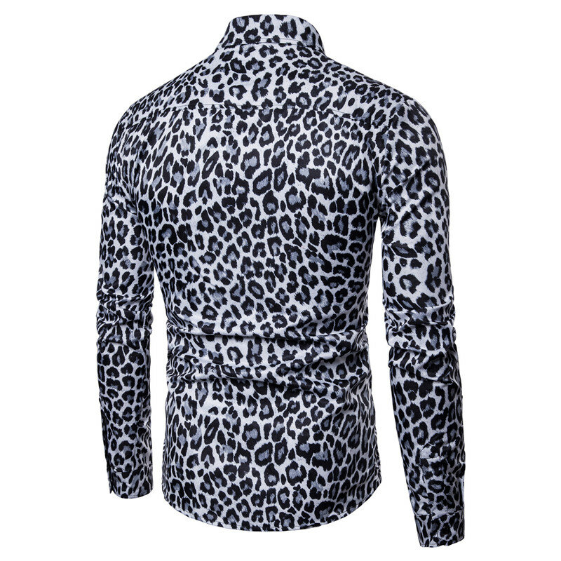 Рубашка мужская с леопардовым принтом, модная Клубная сорочка с длинными рукавами, повседневная для вечеринки, платье