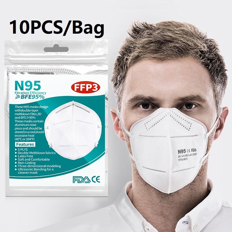 10-200 Uds KN95 cara 5-capas Anti-niebla antipolvo transpirable Mascarilla de la cara de la boca para el filtro de polvo y spit protección facial Mascarillas