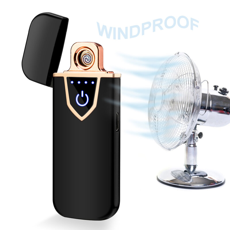 Metal isqueiros elétricos flameless carregamento leve toque indução à prova de vento ultra-fino usb acendedores de cigarro gadgets para homem
