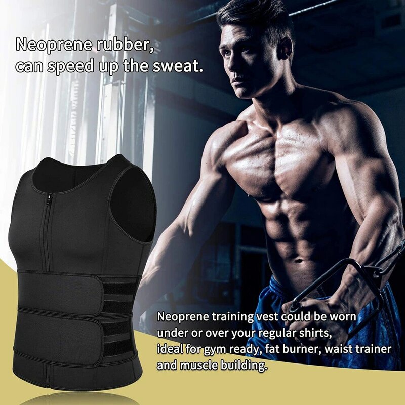 Men Body Shaper Sauna Vest Waist Trainer Double Belt Sweat Shirt Corset Tops Abdomen Slimming Shapewear Fat Burn Fitness Top
