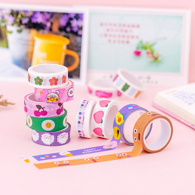 5m 귀여운 아보카도 마스킹 워시 테이프 카와이 스마일 페이스 하트 장식 테이프 일기 스티커 스크랩북 한국 문구 용품