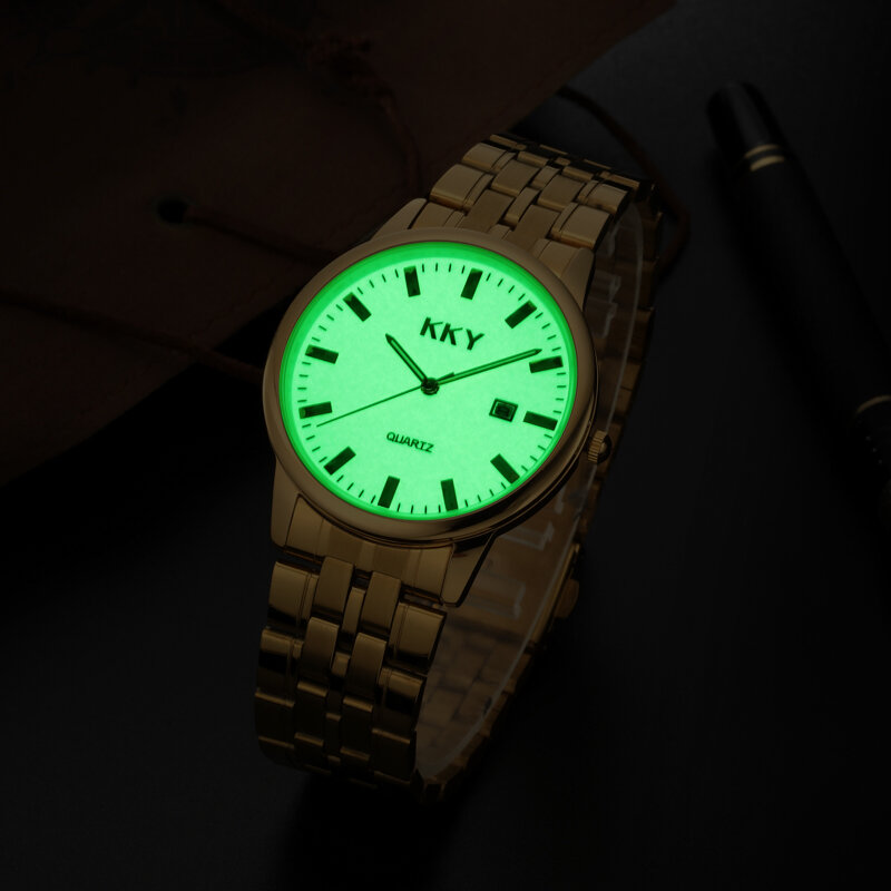 Роскошные светящиеся часы от бренда KKY, новые часы для влюбленных пар, мужские и женские кварцевые часы, золотые часы для мужчин и женщин, Gitf 2024
