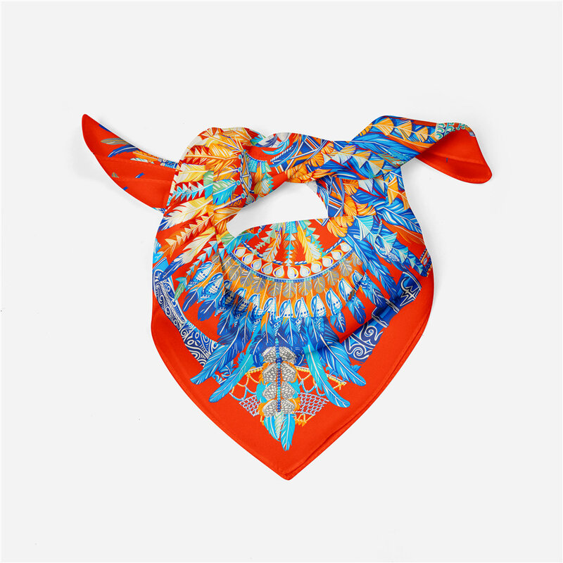 Женский квадратный шарф с принтом в виде перьев, дизайнерский брендовый шелковый шарф-бандана, роскошная повязка на голову, модный хиджаб, шейный платок, 53 см, 2024