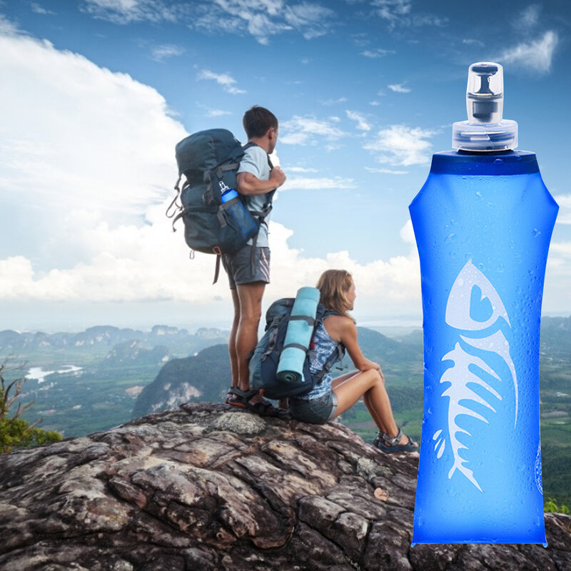 Botella de agua de silicona suave y plegable, frasco de agua para exteriores, Camping, viajes, deporte, correr, trotar, paquete de hidratación, chaleco, 250/500ML