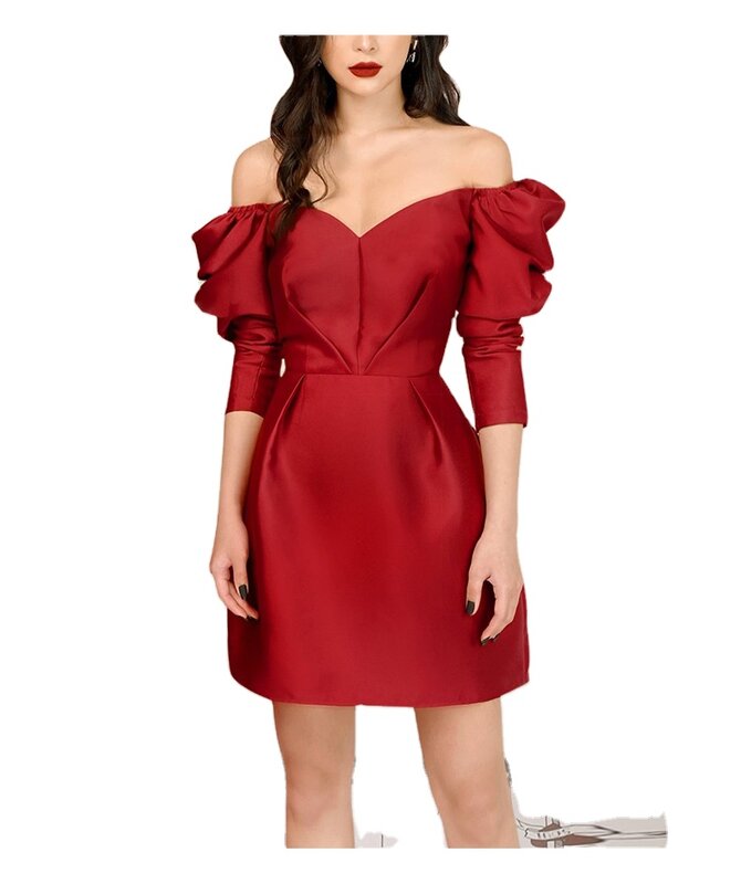 Sukienki Natal rok czerwony moda damska nowy Retro bufiaste rękawy Design sens talia Celebrity Temperament mała sukienka sukienka sukienka