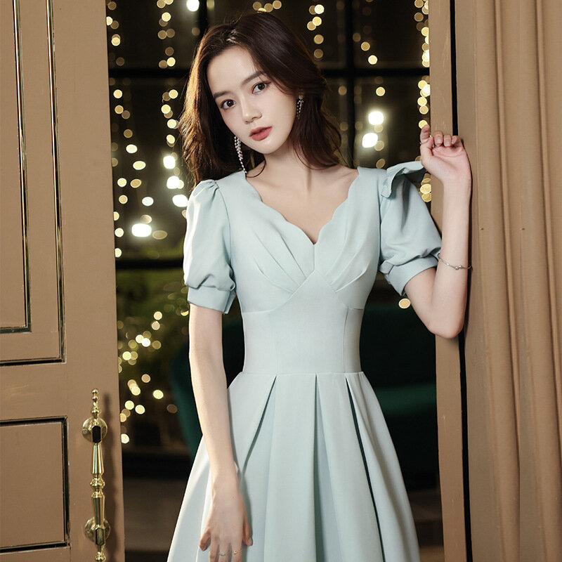 Party Dress French A Line Evening Dresses Bridesmaid Dress Banquet Solid Color Simple Gowns Evening Vestido