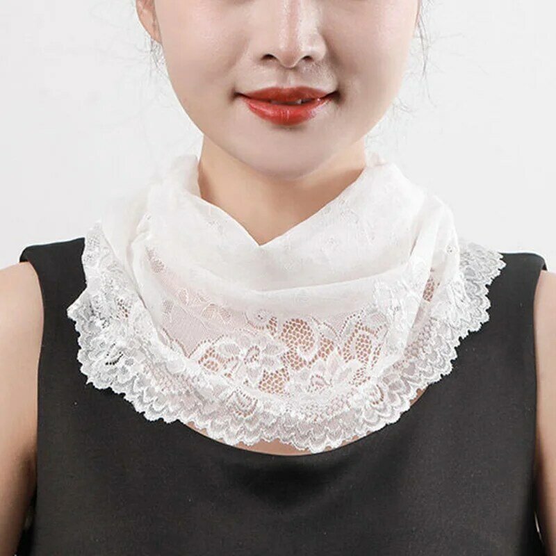 Protetor de sol de renda coreana respirável gola falsa, cachecol de proteção para pescoço mulheres de seda gelo proteção cervical coluna rosto lenço de enrolar p98