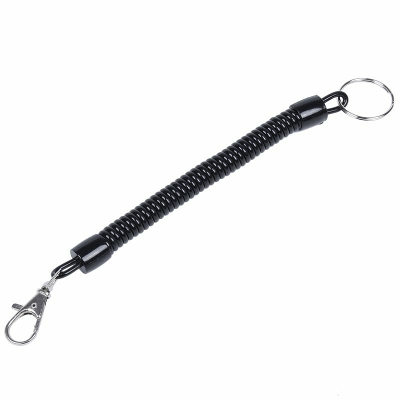 Lobster Clasp Black Spring Stretchy Coil Cord Strap Keychain Key Chain Rope