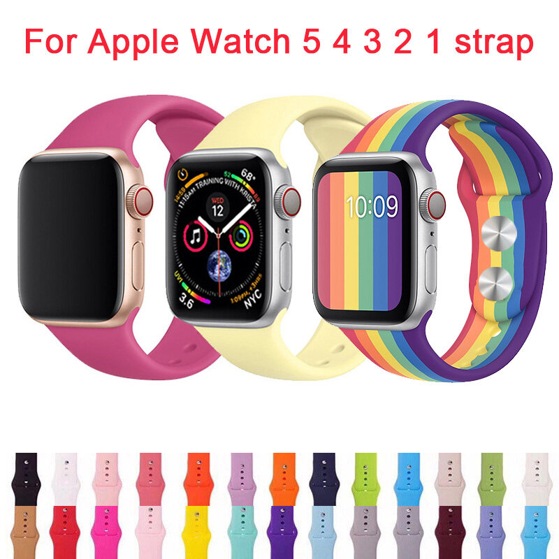 Correia de smart watch de silicone, correia de silicone esportiva para Apple Watch band 38mm 42 mm, iWatch 4 band 44mm 40 mm, pulseira macia, Apple watch 5 4 3 2, acessórios