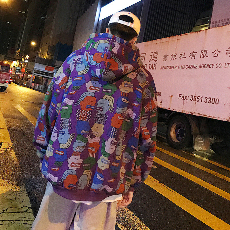 Pull imprimé à capuche pour hommes et femmes, Harajuku, ample, veste d'étudiant, Streetwear Hip-hop, pull d'automne