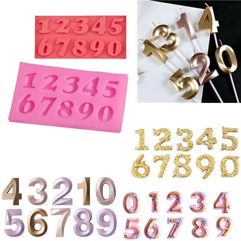 0-9 DIY Number Silicone Mold Cake Fondant Chocolate Lace Lettered Decorating Lollipop Candy Mold Baking Tool Chocolate Mould