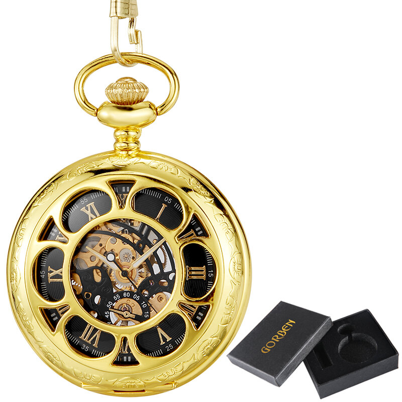 Cơ Khí Đồng Hồ Bỏ Túi Vintage Đồng Hồ 6 Rỗng Số La Mã Reloj Fob Dây Chuyền Mặt Dây Chuyền Tay-Cuộn Dây Nam Mechanisch Zakhorloge