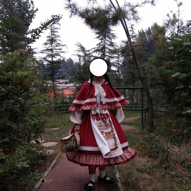 Vestido gótico Lolita victoriano para niña, Caperucita Roja, Cosplay de Navidad y Año Nuevo, capa roja, vestido Op de manga larga, cuentos de hadas