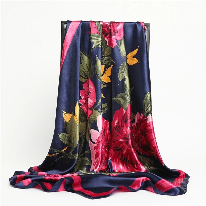 Fashion Brand Zijde Satijn Haar Sjaal Print Solid Bloemen Vierkante Foulard Vrouwelijke Hoofddoek Hijab Bandana Zachte Strand Sjaal Wrap