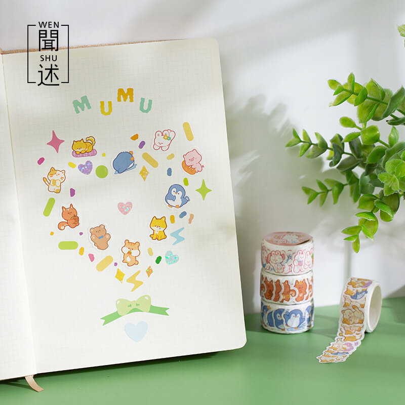 Cinta Washi de puntos de dibujos animados Kawaii, hámster, pingüino, conejo, oso, pegatina decorativa para álbum de recortes, libro diario, 100 piezas por rollo