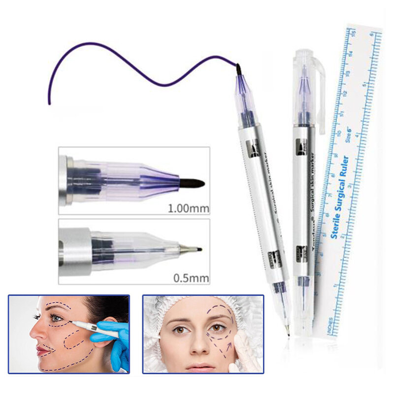 外科眉毛皮膚タトゥーマーカーペンツールアクセサリータトゥーマーカーペン測定定規とmicrobladingポジショニング