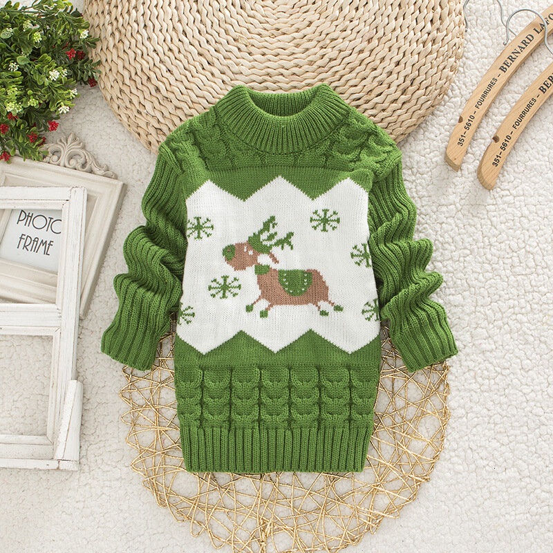 Детский Рождественский свитер свитера с круглым вырезом для девочек Одежда для маленьких мальчиков с оленем осенняя одежда для малышей 1-4 л...