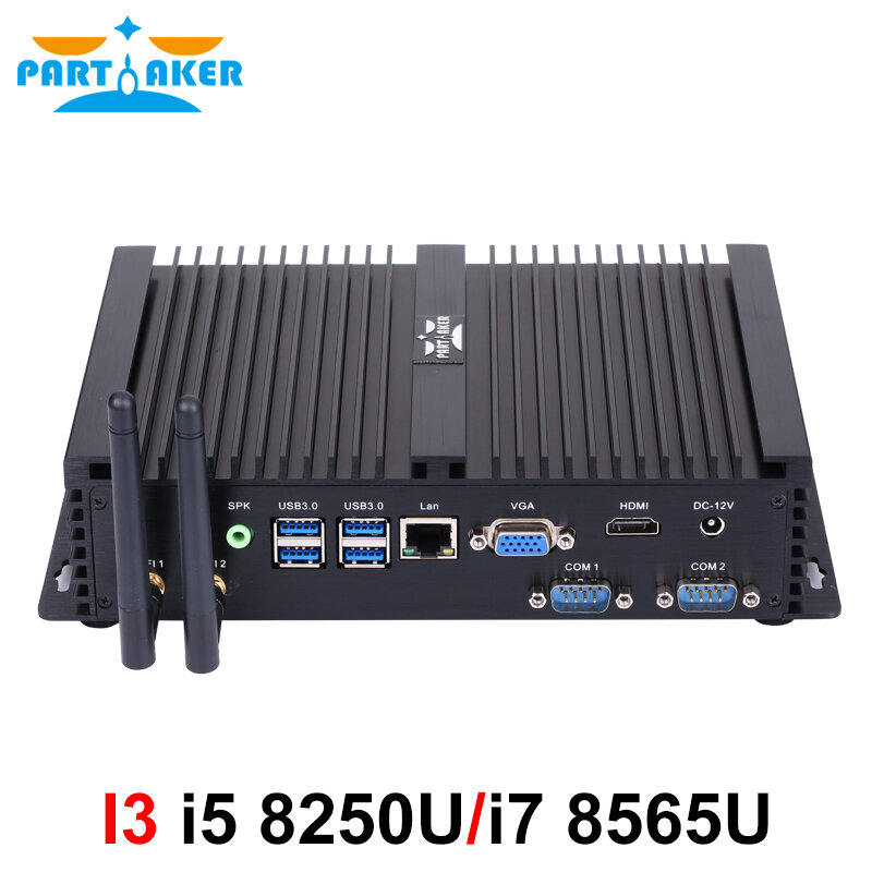Core I7 8550U I7 8565U 2 RS232 COM Công Nghiệp Máy Tính Mini Pc I5 8250U Intel NUC Lan HDMI VGA Quad Core 8th Gen Không Quạt Máy Tính