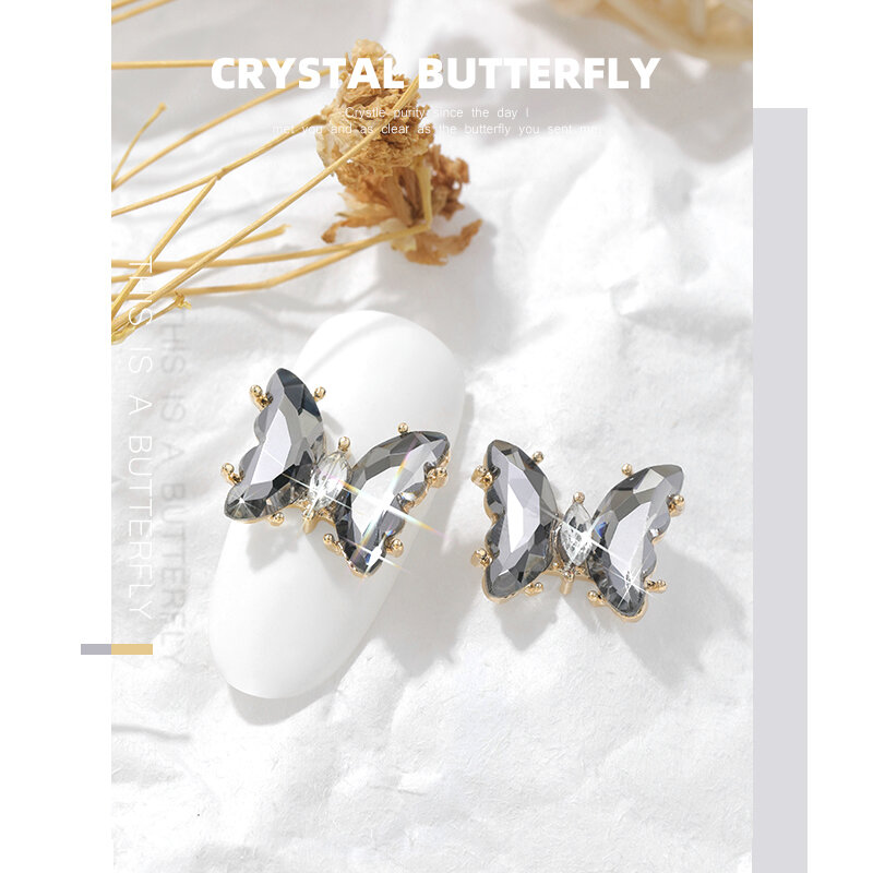 2PC Zircon Nail Art Butterfly Luxury Decorations Bow Ties Daisy Flower Pendant Rhinestone Jewelry Ornaments Manicure Accessories