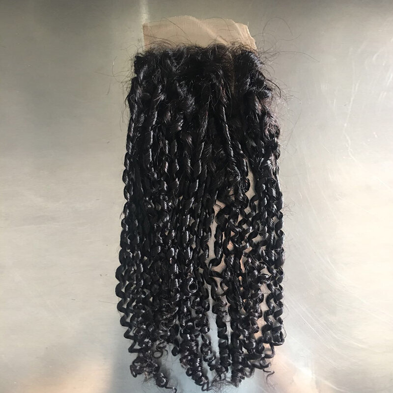 Pixie Curls Penutup Rambut Manusia dengan Ketebalan 130% Rambut Remy Brasil 4*4 Penutup Renda Rambut Manusia Renda Swiss Jalinan 6 Sampai 18 Inci