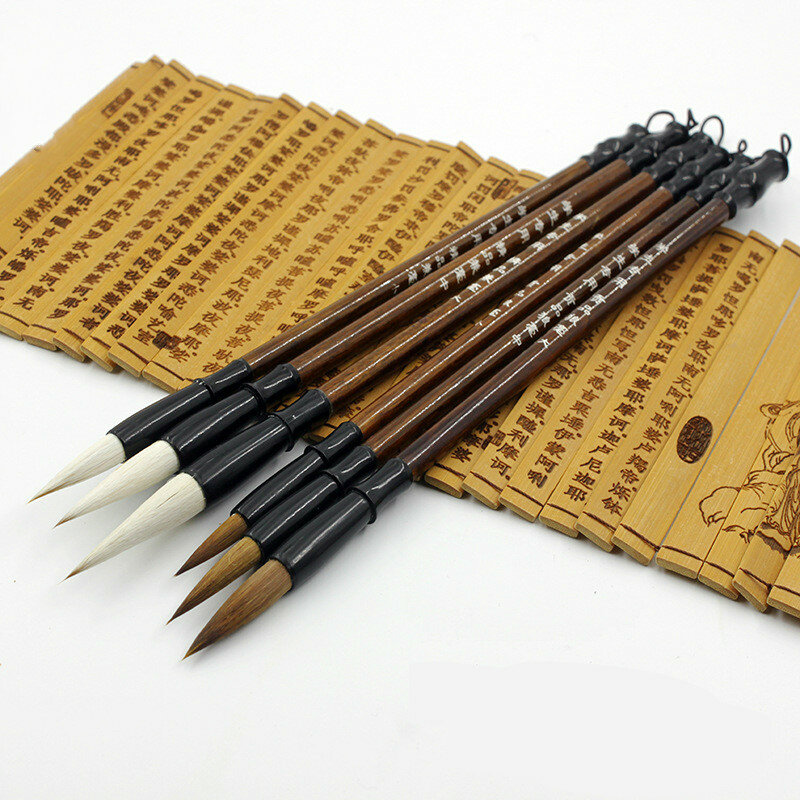 Pincéis de caligrafia chinesa tradicional, caneta weasel, cabelo, escrita, lobo, cabelo, caligrafia, pintura, treino de pintura