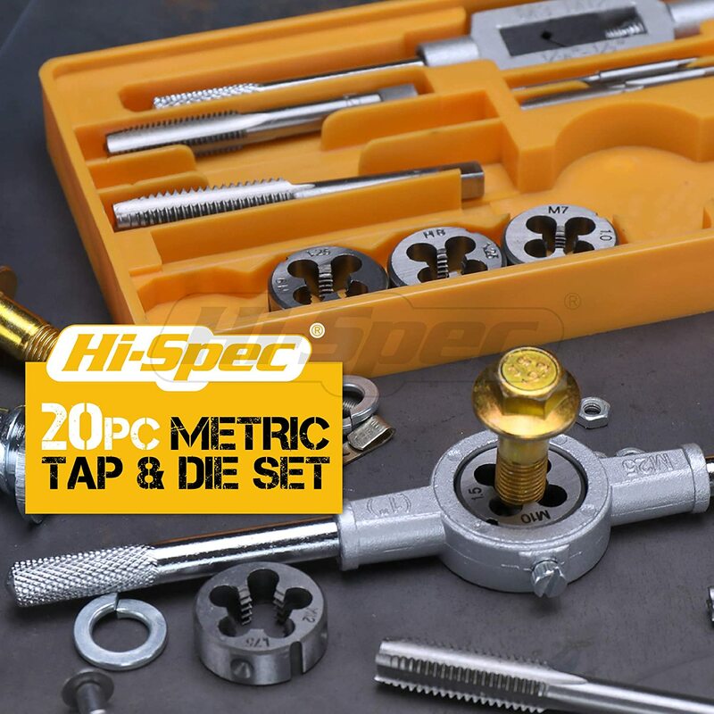 20 Piece Metric Tap and Die Set. DIY Tapered & Plug Hand Tapping, Cutting, Threading, Forming, Chasing Kit for Home DIY Workshop