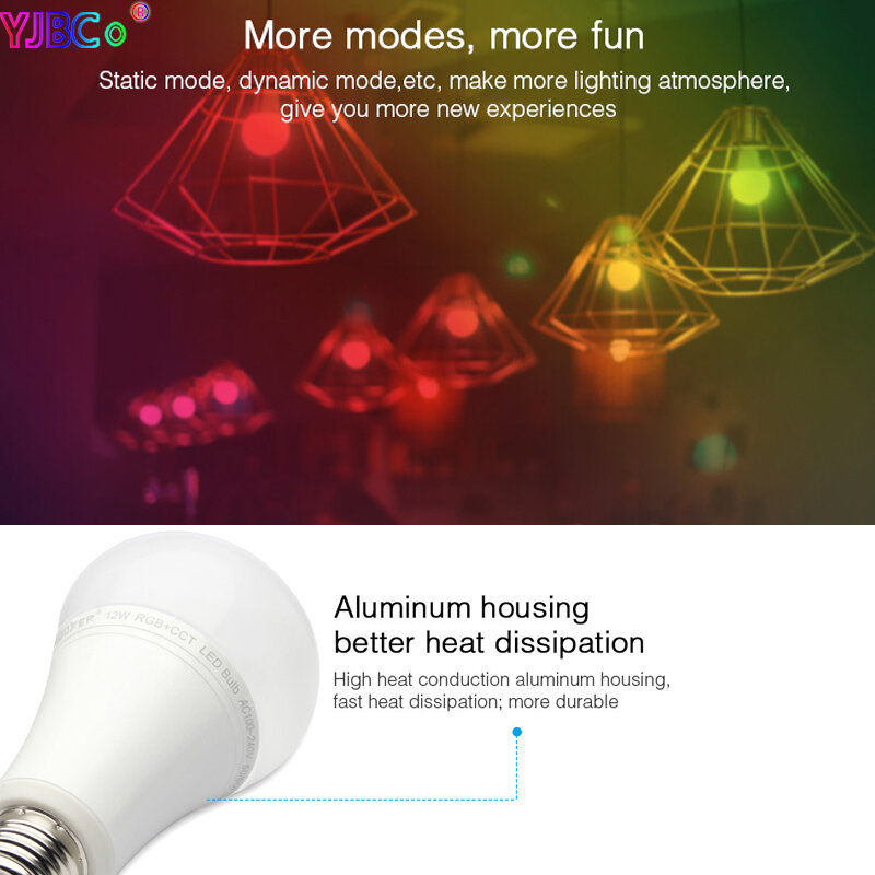 Miboxer 12W RGB+CCT LED Bulb FUT105 E27 Indoor lamp ligth 2.4G remote smartphone APP Control for Bedroom living room AC100~240V