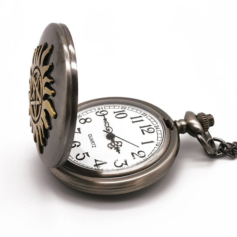 W stylu Vintage Steampunk żółty Pentagram kieszonkowy zegarek kwarcowy męski zegarek kieszonkowy łańcuszek wisiorek naszyjnik męski zegarek damski zegar na prezent