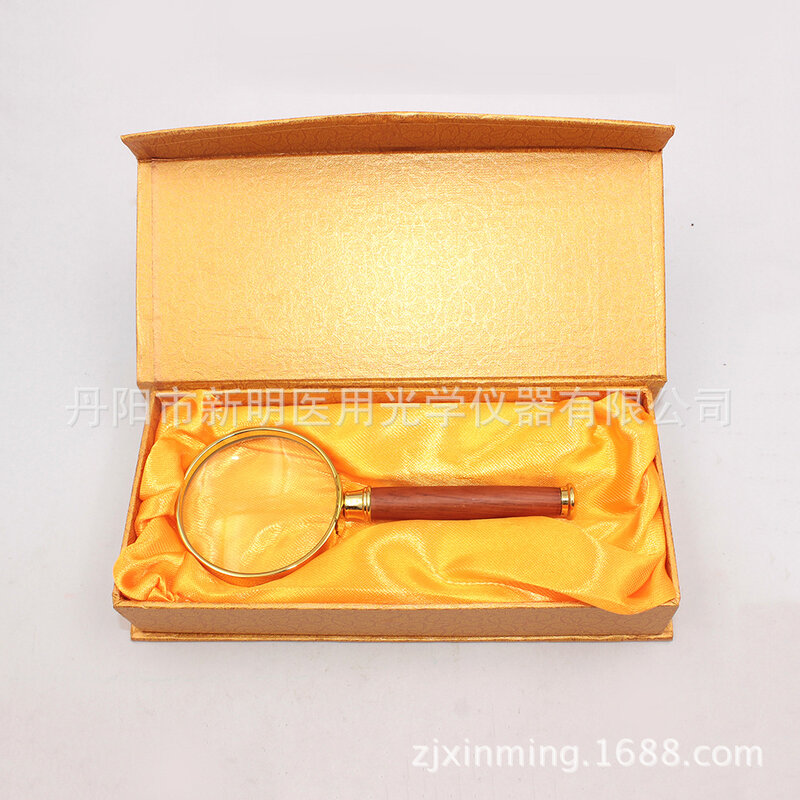 Optical Lens Ultra Clear Magnifying Glass Handheld Glass Magnifying Glass Red Wooden Handle Metal Frame Magnifying Glass