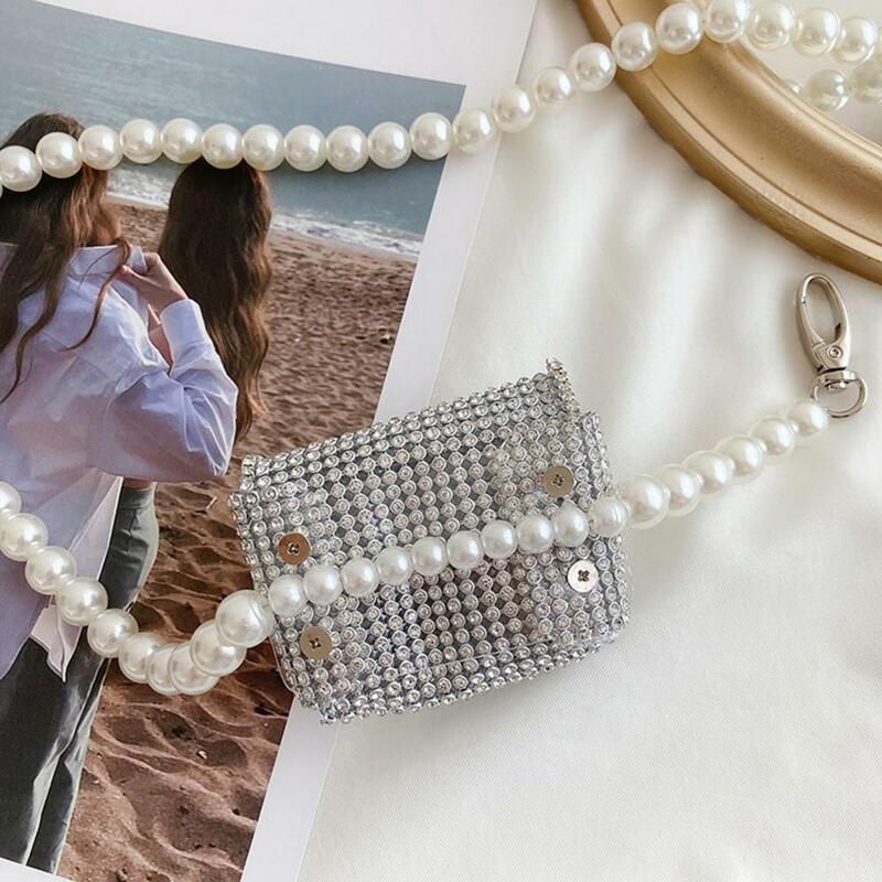 Mini riñonera con diamantes de imitación para mujer, bolso de cintura con perlas para fiesta, monedero de moda, tendencia de moda, 2021