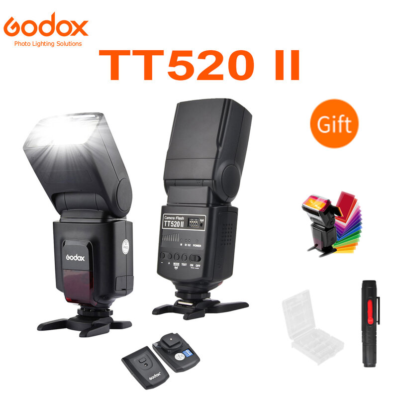 Godox tt520 ii flash tt520ii, kit de filtro colorido com sinal embutido de 433mhz sem fio para canon e nikon câmeras pentolympus dslr