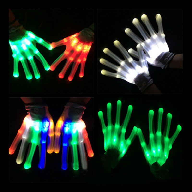 Leuchtende Blinkende Schädel Handschuhe Bühne Kostüm Weihnachten Party Decor Liefert Neon LED Glowing Handschuhe Halloween Party Licht Requisiten
