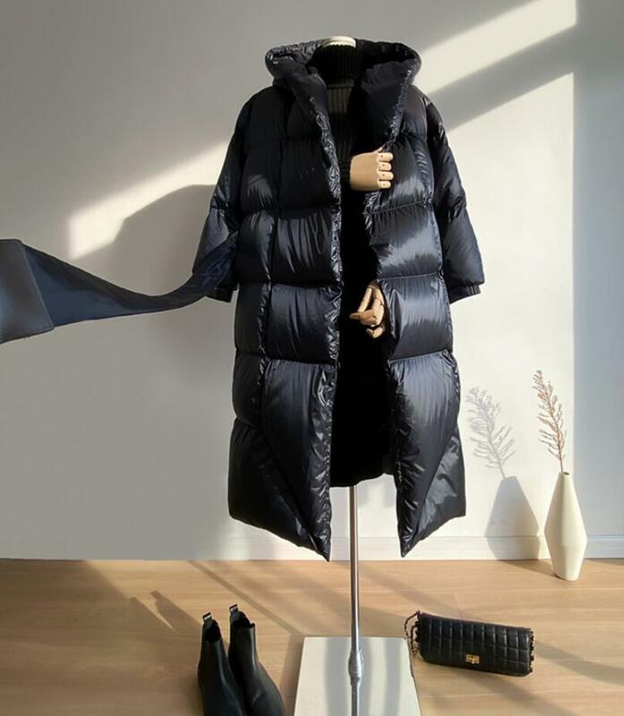 Chaqueta de plumón de pato blanco para mujer, abrigo esponjoso de gran tamaño, Parkas cálidas con capucha, q437, 90%