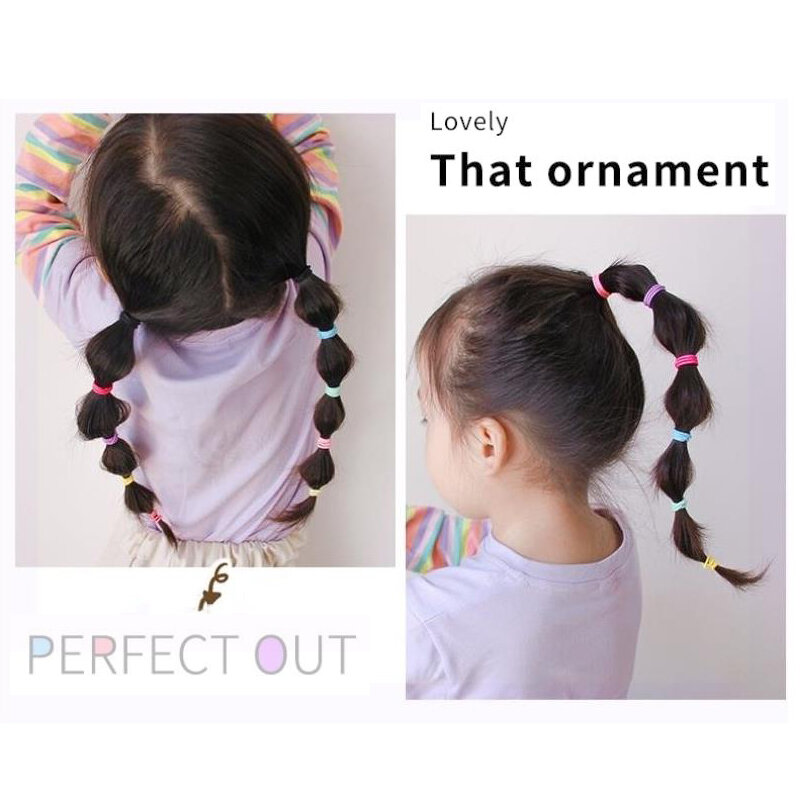 100pcs/lot Cute Small Girl Ponytail Hair Holder 2cm Hair Accessories Thin Elastic Rubber Bands For Kids Colorful Hair Ties