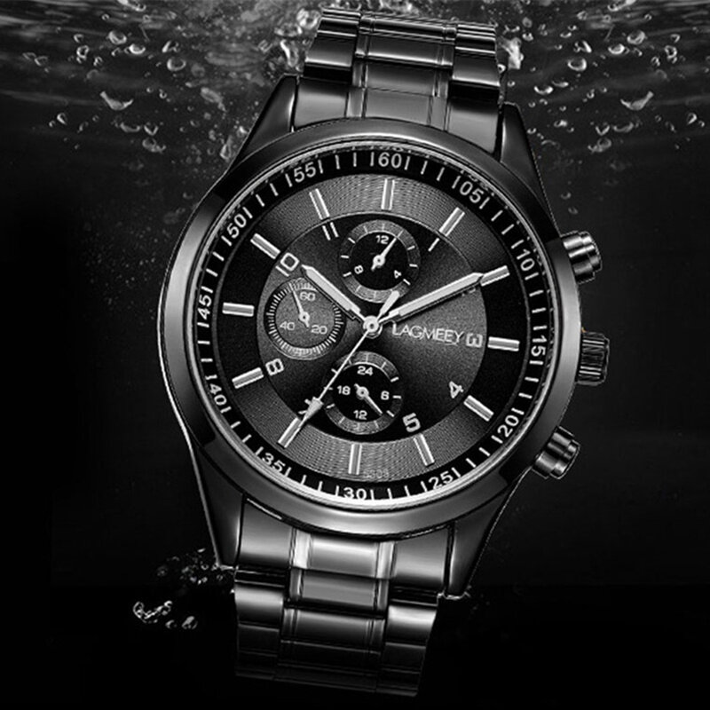 Мужские черные часы, роскошные полностью стальные часы, мужские часы, мужские спортивные бизнес часы Erkek Kol Saati, наручные часы с хронографом