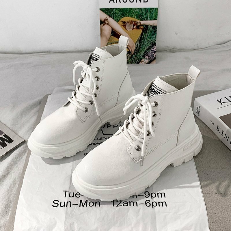 ฤดูหนาวสีขาวรองเท้าผู้หญิงแฟชั่นรองเท้าข้อเท้าStrappy Combat Bootsหิมะรองเท้าผู้หญิงWarm Plush 2020ฤดูหนาวใหม...