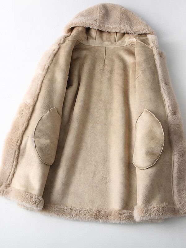 Abrigo de lana de oveja para mujer, Chaqueta larga con capucha, abrigo coreano, MY3783, 300%, invierno, 2020